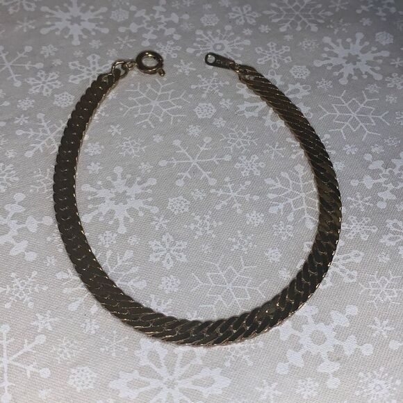 Vintage Gold Herringbone Chain Bracelet Korea 7.5” - Picture 1 of 13